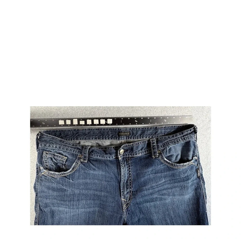 Silver Jeans Co. Gordie Jeans Mens 44x32 Blue Denim Faded Rugged Loose Straight